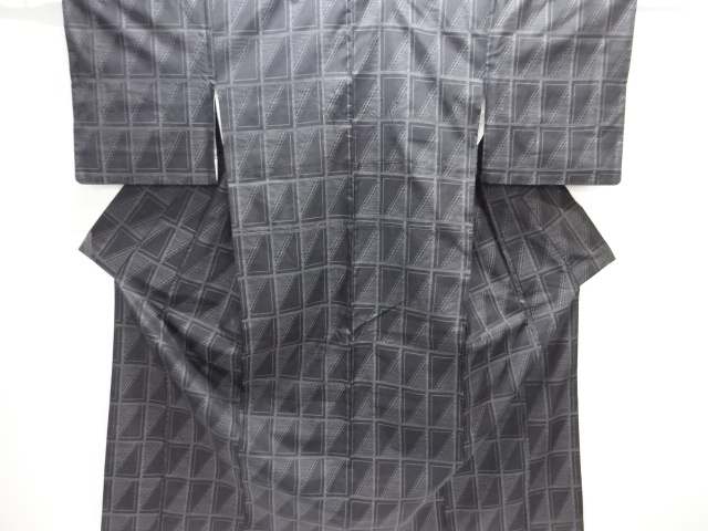 JAPANESE KIMONO / DORO OSHIMA TSUMUGI / WOVEN GEOMETRIC